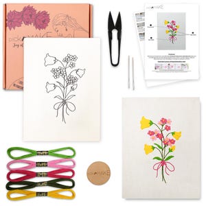 Floral Canvas Embroidery Kit, Embroidery Kit for Beginners, Craft Kit, 10&quot;x12&quot; Canvas, Pack of 2, DIY Gift Set