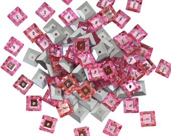 Sew on Rhinestones Glass Square Crystals  Centre Hole Buttons for Jewelry Making DIY and Dress Embellishment in Baby Pink Color -25 Pieces