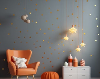 200x Gold Stars Wall Vinyl Stickers - Elegant Peel and Stick Decals Decor for Ceiling, Walls, Bedroom, Living Room Enchantment