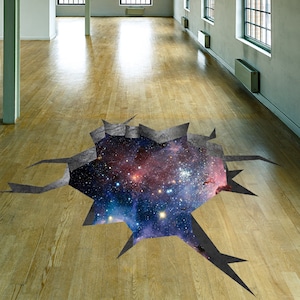 3D Floor Space  Portal Hole Decal - Galaxy Art Sticker Decor For Kid Teen Living Room Bathroom - The Large Flooring Universe Illusion Mural