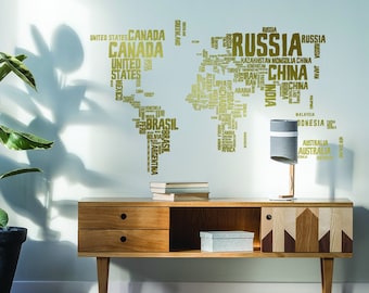 World Map Wall Decal - Large Vinyl Sticker Of The Giant Travel Globe For Bedroom Living Room Decor - Huge Peel And Stick Black Big Mural