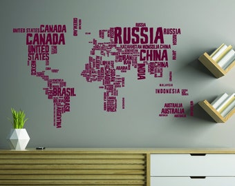 Mappa del mondo Wall Decal - Grande adesivo in vinile del globo da viaggio gigante per l'arredamento del soggiorno della camera da letto - Enorme peel and stick nero grande murale