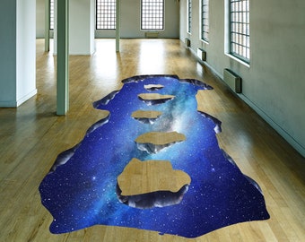 3D Floor Space Portal Hole Decal - Galaxy Art Sticker Decor for Kid Teen Living Room Bathroom - The Large Flooring Universe Illusion Mural