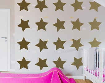 40x Stars Decor Wall Decals For Nursery - Removable Star Vinyl Room Stickers - Baby Girls Peel Stick Decal Bedroom Girl Gold Silver Sticker