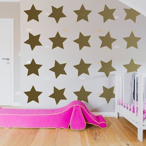 40x Stars Decor Wall Decals For Nursery - Removable Star Vinyl Room Stickers - Baby Girls Peel Stick Decal Bedroom Girl Gold Silver Sticker