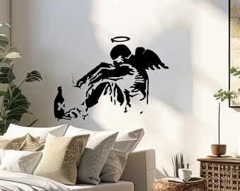 Banksy Fallen Angel Wall Decal - Street Art Graffiti Decor - High-Quality Vinyl Sticker - Unique Modern Wall Art Mural 39 x 32 inches *