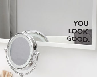 Calcomanía cuadrada para espejo "Te ves bien" - Adhesivo inspirador para espejo de baño - Vinilo para tocador, mampara de ducha y decoración de dormitorio