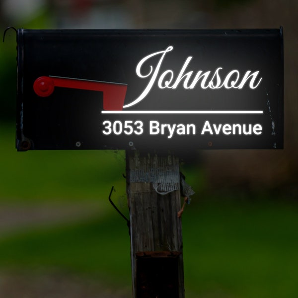 Personalized Reflective Mailbox Decal - Custom Reflector House Address Mail Box Vinyl Sticker - Post Street Name Number Outdoor Sign Set