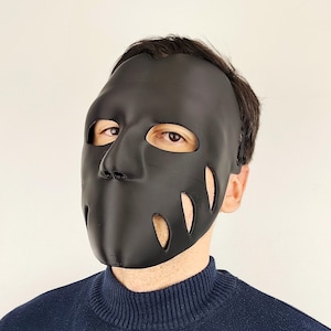 Black 3D Printed Face Mask | Lightweight Cosplay Mask | Horror Costume Mask | Halloween Accessory | Unique Gift for Him or Her