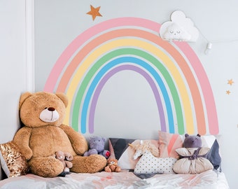 Pastel Rainbow Wall Sticker - Nursery Baby Room Boho Decoration Vinyl Decal - Large Shaped Neutral Earthy Rainbows Bedroom Mural