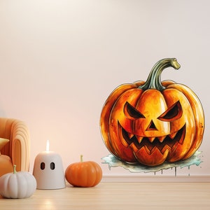 Lachender Kürbis Aufkleber - Halloween Scary Evil Face Vinyl Wandaufkleber - gruselig und gruselig großer orange Kürbis für Wohnkultur