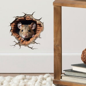 3D Mouse Hole Wall Sticker - Realistic Mouse Peeking from Mousehole Decal for Whimsical Room Decor -  Cracked Wall Sticker Gift