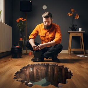 Incantevole adesivo da pavimento con oblò illusione 3D - Decorazione artistica con vista nel seminterrato creativo - Decalcomania in vinile vibrante Coinvolgente murale con illusioni di crepa