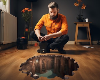 Incantevole adesivo da pavimento con oblò illusione 3D - Decorazione artistica con vista nel seminterrato creativo - Decalcomania in vinile vibrante Coinvolgente murale con illusioni di crepa