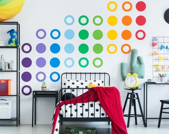 36x Rainbow Circle Wall Decals - Dots Stickers Room Decor - Dot Shapes Colorful Vinyl Decal - Round Circles Shape Confetti Diy Vivid Sticker