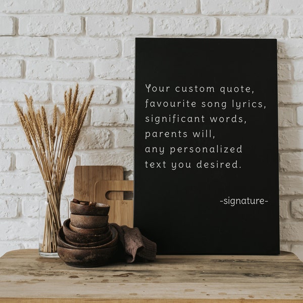 Benutzerdefinierte Zitat gerahmte Leinwand Druck - personalisierte motivierend positive Wand-Dekor - erstellen Sie Ihr eigenes Geschenk mit Song Lyrics Text