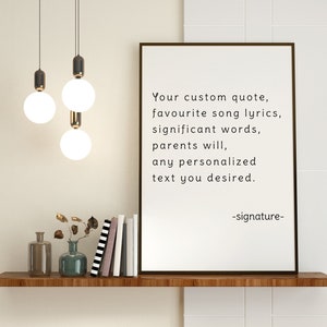 Custom Quote Poster Print - Personalized Motivational Positive Posters Wall Decor - Create Your Own Gift With Song Lyrics Text Print