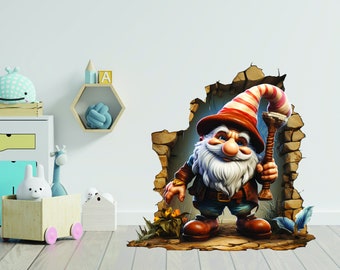 3D Gnome Wall Hole Sticker - Whimsical Troll Hole Decal - Enchanting Home Decor - Fantasy Wall Art - Many sizes to choose from