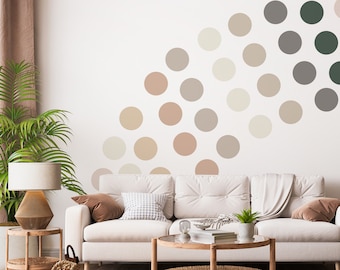 50x Neutral Boho Dots Decals - Nursery Baby Kids Room Pastel Circle Wall Stickers Decor - Earthy Colorful Removable Circles Vinyl Murals Diy