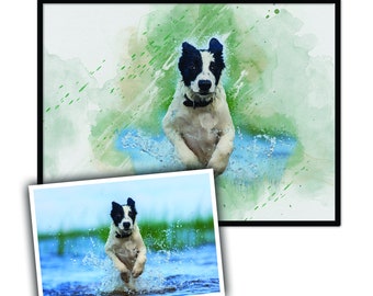 Personalisiertes Hundeportrait-Aquarell-Malerei-Poster - personalisiertes Haustier-Geschenk zur Wand-Foto-Druck - Anpassbare Kunst-Bild für Wohnzimmer-Dekor