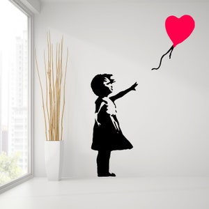 Banksy Girl With The Red Balloon Wall Decal Bansky Street Art Graffiti Air Ballon Vinyl Sticker For Wall Design Of Red Baloon Teen image 1