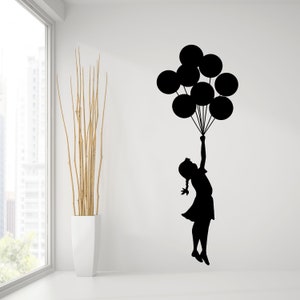 Banksy Girl With Balloons Wall Decal - Bansky Street Art Graffiti Air Ballon Vinyl Sticker For Wall - Design Of Baloon Teen