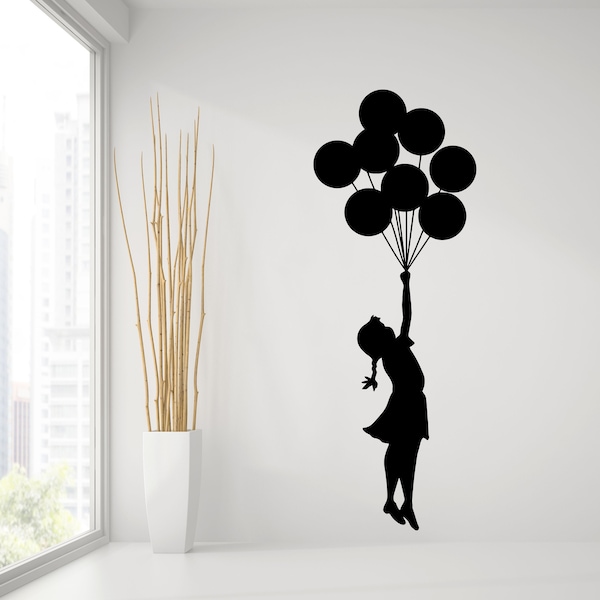 Banksy Girl With Balloons Wall Decal - Bansky Street Art Graffiti Air Ballon Vinyl Sticker For Wall - Design Of Baloon Teen