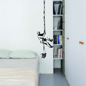 Banksy Prisoner Escape Wall Decal - Street Art Graffiti  Еhief Vinyl Sticker - Urban Artistic Prison Escape Burglar on Rope Wall Mural Decor