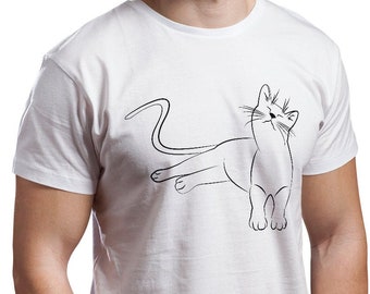 Cute Relaxing Cat T-Shirt For Man - Funny Animal Lover Tee Men Gift - Custom Tshirt Love Smiling Relaxed Kitten - Cool Trendy Top T Shirt