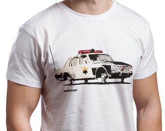 Tshirt auto della polizia vintage per uomo - Banksy Art Lover Boy T-Shirt Regalo - Cool Mechanic Racing Car Custom T Shirt - Original Classic Car Tee