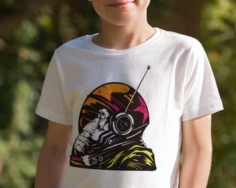 Banksy Monkey Astronaut T-Shirt For Youth Boys - Funny Birthday Kids Shirt - Cool Art Print For Boy - Cute Personalised Children Gift Tee