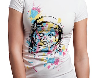 Space Cat Astronauta Divertente T-Shirt Regalo - Cute Cats Lover Tshirt - Galaxy Kitty Tee - Novità Cosmic Helmet Art T Shirt per Ragazza Donna