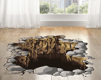 3d Floor Decal - Large Peel And Stick Portal Flooring Vinyl Sticker Decor For Kid Living Room - The Giant Optical Illusion Hole Art Mural