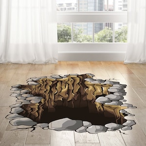 3d Floor Decal - Large Peel And Stick Portal Flooring Vinyl Sticker Decor For Kid Living Room - The Giant Optical Illusion Hole Art Mural