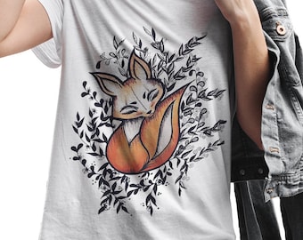Baby Fox T-Shirt For Woman - Animal For Fox Lover Graphic Illustration Tshirt - Top Women Birthday Gift Painted Cute Outfit T Shirt