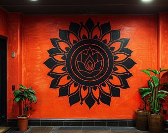 Grand sticker art mural mandala bohème - Sticker mandala vibrant en vinyle pour la maison - décoration murale fleurs avec motifs symétriques pour décoration de studio
