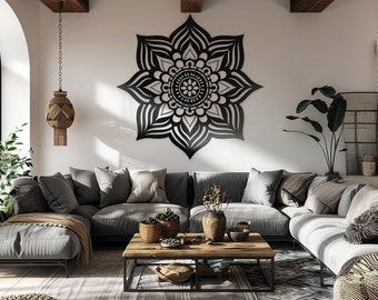 Decalcomania da muro Boho Mandala - Adesivo da parete indiano Hippie Zen - Grande adesivo in vinile rimovibile per la meditazione, lo yoga, la decorazione della casa a metà mandala