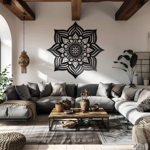 Decalcomania da muro Boho Mandala Adesivo da parete indiano Hippie Zen Grande adesivo in vinile rimovibile per la meditazione, lo yoga, la decorazione della casa a metà mandala immagine 1