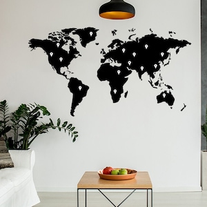 Weltkarte Wandtattoo - Großer Vinylaufkleber des riesigen Reiseglobus für Schlafzimmer Wohnzimmer Dekor - Riesige Peel And Stick Schwarz Große Wandmalerei