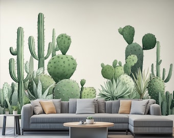 Kaktus Wandtattoo | Aquarell Kaktus Garten Wandtattoo Kunst | Abnehmbarer Wüstenpflanze Wandaufkleber Wohnzimmer oder Büro | Boho Dekor