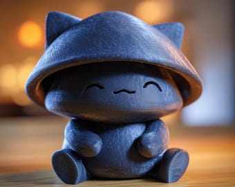 Pilz-Katze-Urne mit Deckel | 3D Gedruckter Haustier-Asche-Aufbewahrungsbehälter für Fantasy-Regaldekor, Haustier-Erinnerung und Tribut