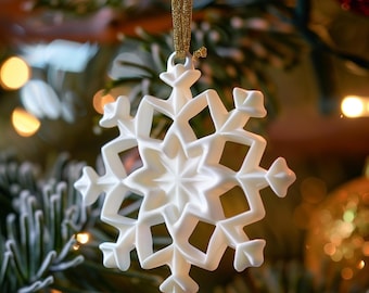 10x 3D Printed Snowflake Ornament | Elegant Christmas Tree Decoration | Modern Minimalist Holiday Ornament Made from Matte PLA Plastic