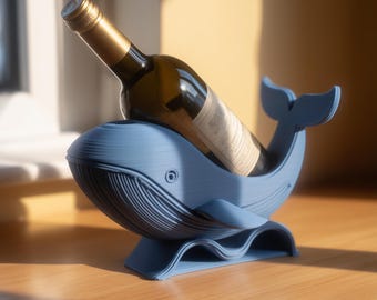 Whale Wine Bottle Holder for Standard Bottles | 3D Printed Ocean Animal Wine Rack Display for Kitchen Bar Shelf Decor Accent Piece Home