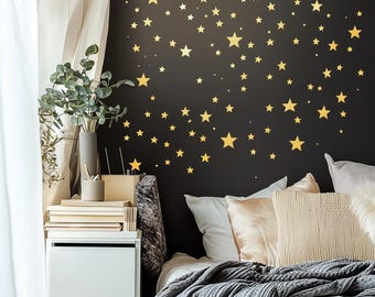 Gold Stars Wall Decals | Sparkles Star Stickers for Bedroom, Nursery, Living Room | Removable Night Sky Wall Art | Modern Celestial Decor