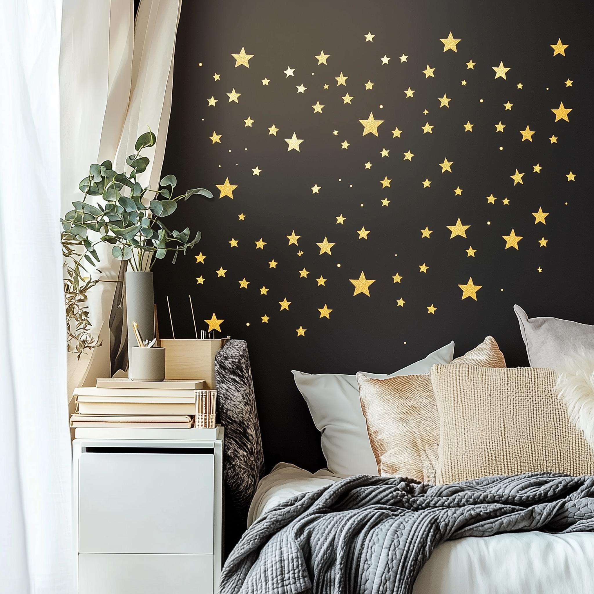 Gold Stars Wall Decals | Sparkles Star Stickers for Bedroom, Nursery