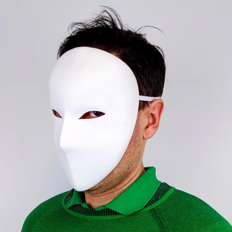 Mascarilla facial en blanco / Máscara de cosplay minimalista / Máscara de disfraz blanca o colorida / Máscara impresa en 3D para Halloween y eventos imagen 4