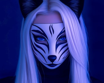 3D-geprint Kitsune-masker | Japans vossenmasker | Yokai-cosplaymasker | Anime-vossenmasker | Fantasy Noh-masker | Halloween-cosplaymasker