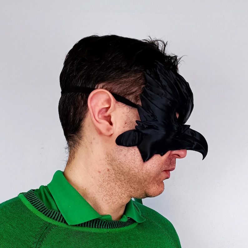 Black Raven Mask | Plague Doctor Cosplay Gothic Bird Mask | 3D Printed Fantasy Warrior Mystical Shaman Mask | Halloween Feathered Beak Mask image 6