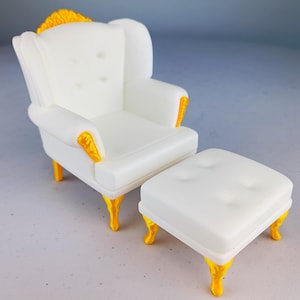 Dollhouse Sofa & Ottoman | 1:12 Scale Miniature Furniture | 3D Printed Victorian Chair | Elegant Dollhouse Decor | Miniature Armchair