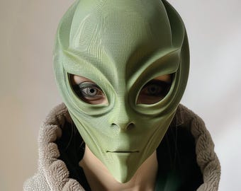3D Printed Alien Face Mask | Realistic Extraterrestrial Sci-Fi Mask for Adults | Unique Futuristic Cosplay & Halloween Costume Prop